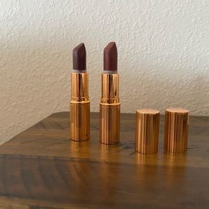 Charlotte tilbury matte lipstick in Glastonberry and Birkin Brown, L’Oréal liner